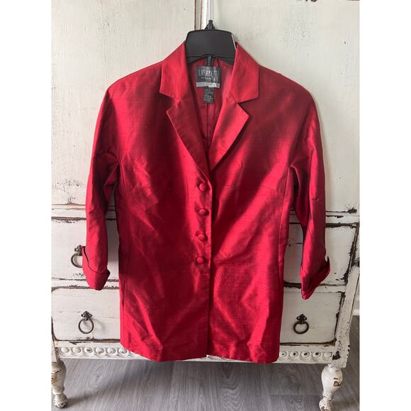 Lafayette 148 size 4 petite red silk blazer jacket - Picture 1 of 4